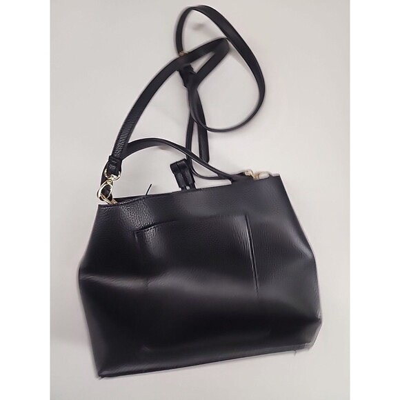 Nanette Lepore | Black Bucket Crossbody Purse Bag Pebbled Faux Leather - Picture 4 of 7